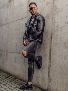 Giacca in pelle tipo aviatore da uomo nera Bolf 11Z8014