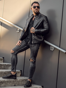 Giacca biker in pelle da uomo nera Bolf 11Z8001