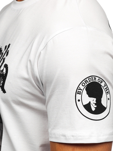 T-shirt con l'apliccazione designer da uomo bianco Bolf 21004