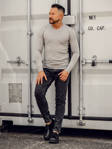 Uomo Maglione con scollo a V Grigio Chiaro Bolf YY03