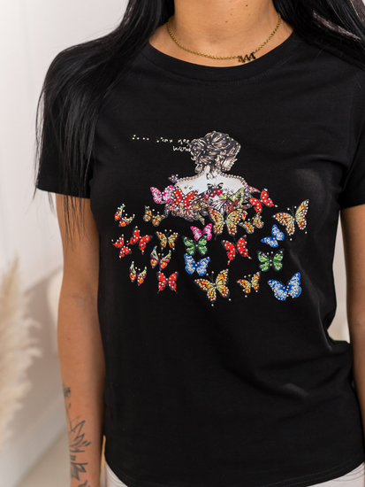 Donna T-shirt stampata Nero Bolf 95T2525