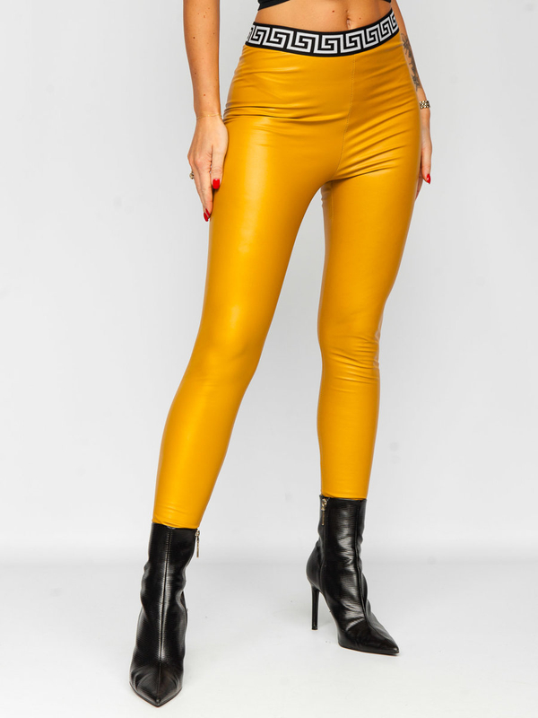 Leggings in similpelle da donna gialli Bolf MY16572