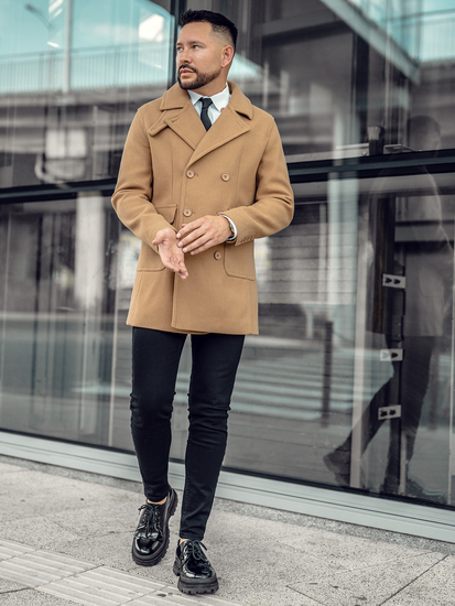 Cappotto invernale da uomo doppiopetto corto color cammello Bolf 11Z8215A