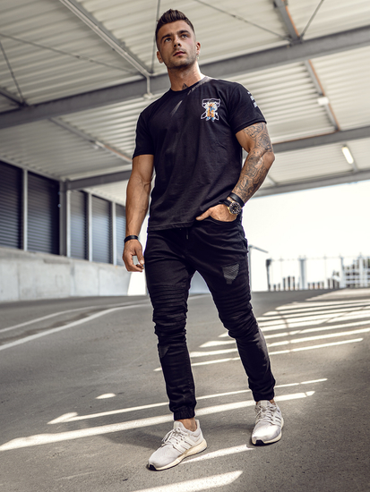 T-shirt con stampa da uomo nera Bolf 14404A