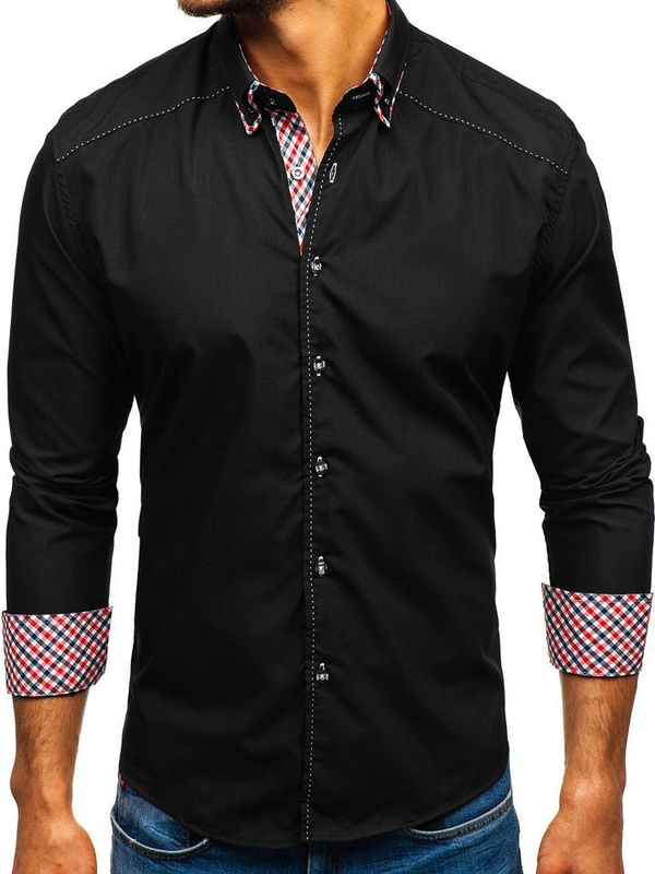 Camicia a manica lunga da uomo nera Bolf 3707