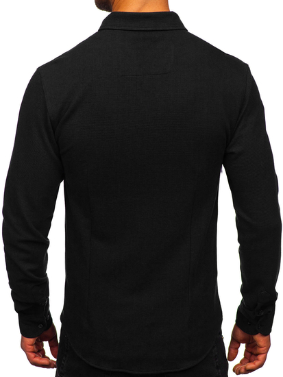 Camicia in lino a maniche lunghe per uomo nero Bolf 506