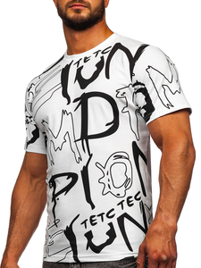 T-shirt da uomo in cotone bianco con stampa Bolf KS1972