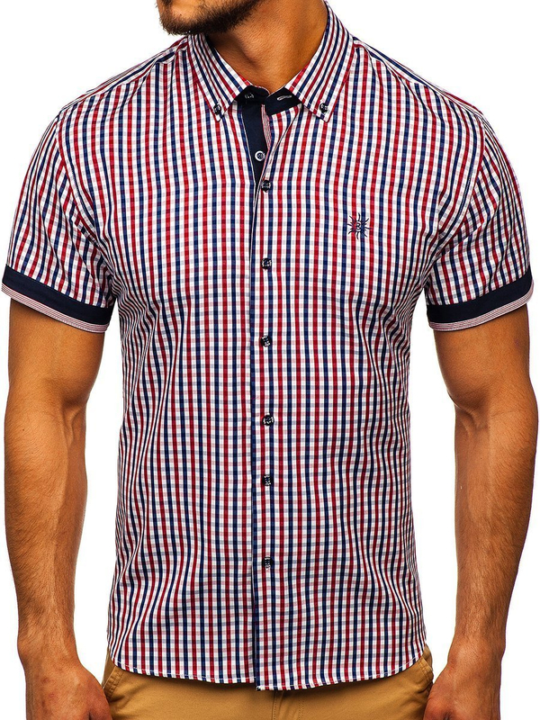 Camicia a scacchi a manica corta da uomo rossa Bolf 4510