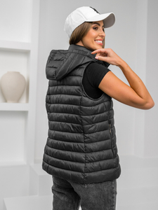 Gilet trapuntato con cappuccio da donna nero Bolf 16M9139