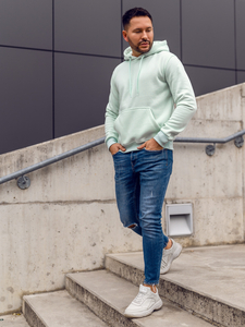 Felpa con cappuccio con tasca a canguro da uomo verde menta Bolf 2009A