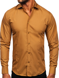 Camicia elegante da uomo marrone chiaro a maniche lunghe Bolf 1703
