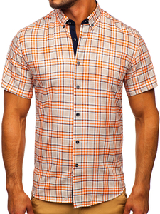Camicia a manica corta a quadri da uomo arancione Bolf 201501