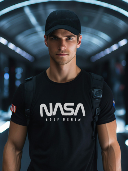 T-shirt in cotone con stampa da uomo nera Bolf 14401