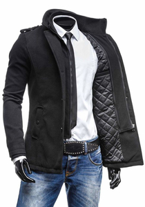 Cappotto monopetto con collo alto da uomo nero Bolf 8853C