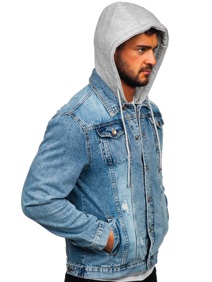 Giacca in jeans con cappuccio da uomo celeste Bolf MJ505BC