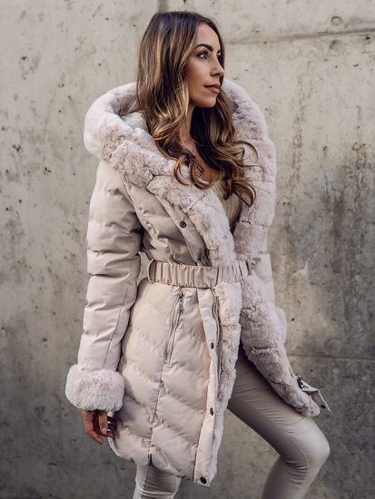Giubbotto lungo trapuntato cappotto invernale con cappuccio da donna beige Bolf 5M3156A
