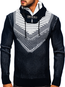 Maglione pesante con collo alto da uomo blu Bolf 2027