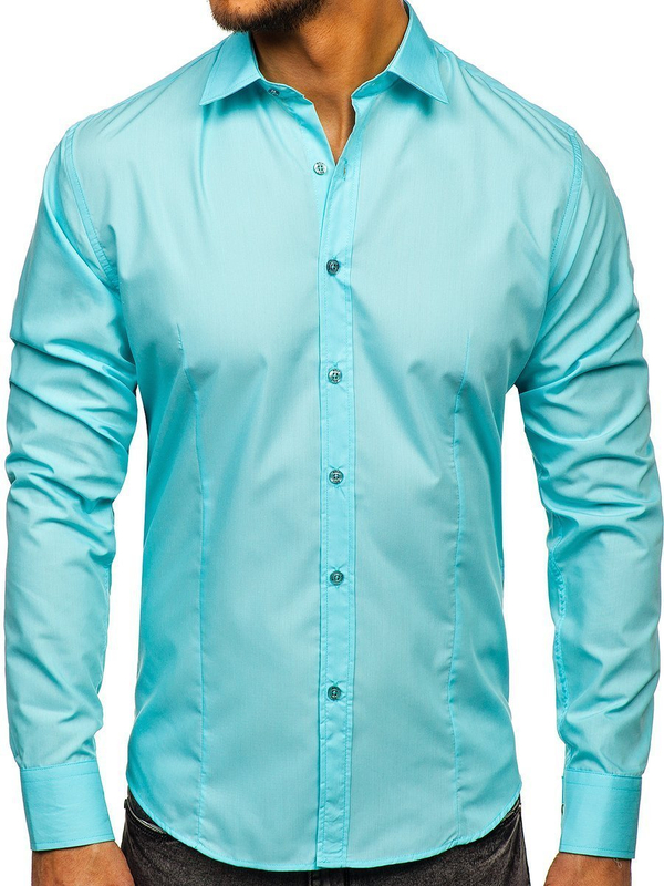 Camicia elegante da uomo verde chiaro a maniche lunghe Bolf 1703