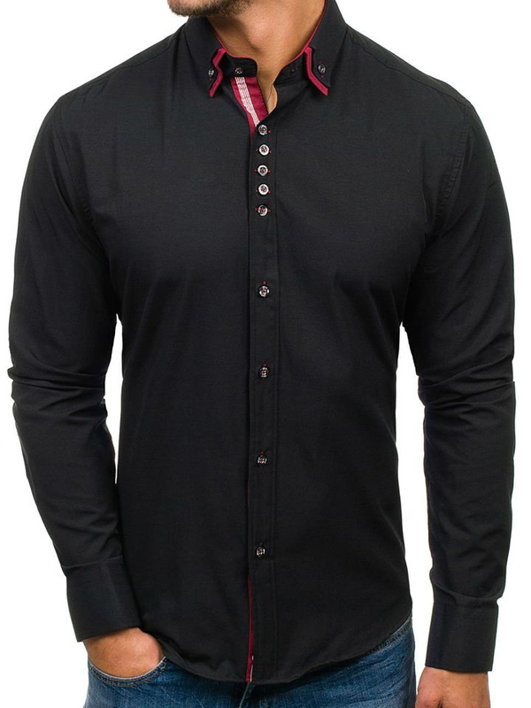Camicia elegante a manica lunga da uomo nera Bolf 4706