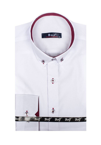 Camicia elegante a maniche lunghe da uomo bianco-bordò Bolf 5722-1