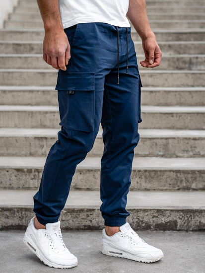 Pantaloni cargo tipo jogger da uomo blu Bolf 701