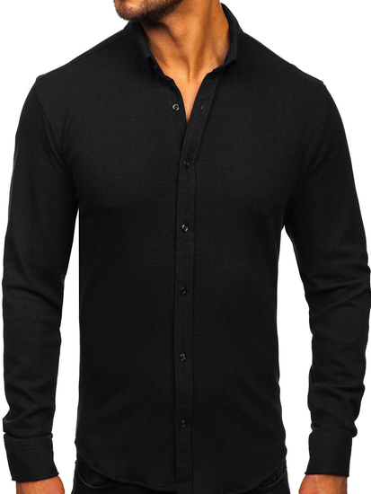 Camicia in lino a maniche lunghe per uomo nero Bolf 506
