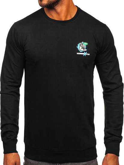 Felpa senza cappuccio con stampa da uomo nero Bolf 8744