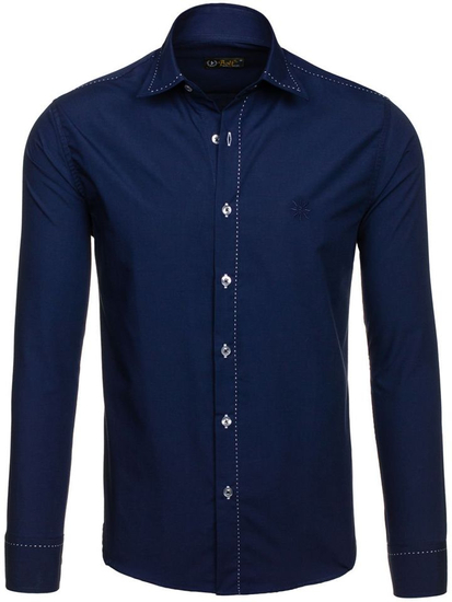 Camicia elegante a manica lunga da uomo blu Bolf 4719