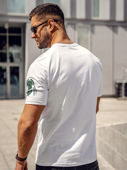 T-shirt da uomo in cotone bianco con stampa Bolf 192379A
