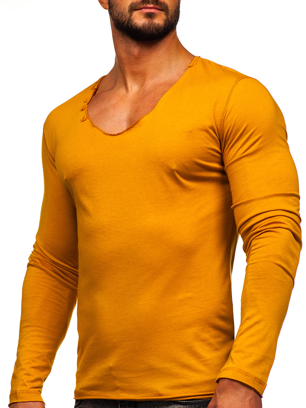 Longsleeve senza stampa da uomo senape Bolf 547