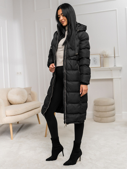 Giubbotto trapuntato lungo cappotto invernale con cappuccio da donna nero Bolf 5M736B