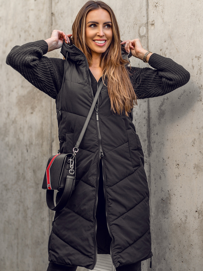 Gilet lungo double face trapuntato da donna nero Bolf B8022A