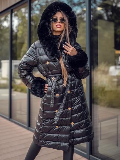 Giubbotto invernale lungo trapuntato cappotto con cappuccio da donna nero Bolf 5M3160