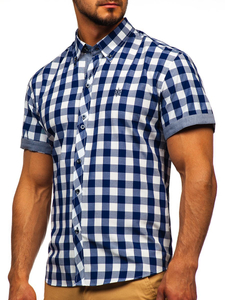 Camicia a scacchi a manica corta da uomo blu Bolf 6522