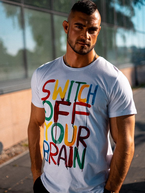 T-shirt da uomo bianca con stampa Bolf 1181B