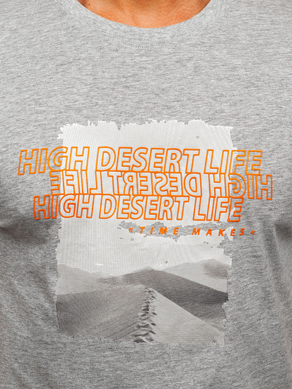 Uomo T-shirt in cotone con stampa Grigio Bolf MPO3465