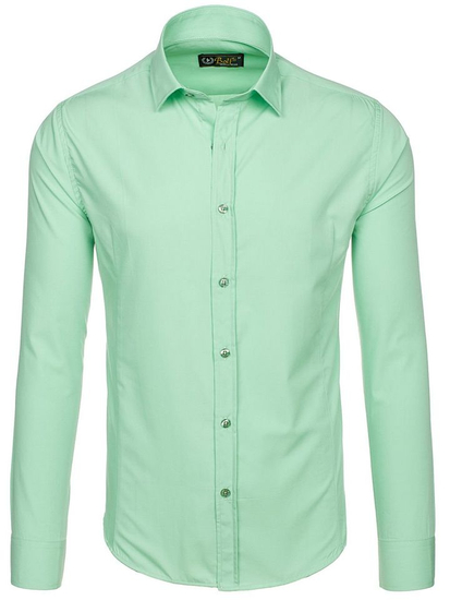 Camicia elegante da uomo verde menta a maniche lunghe Bolf 1703