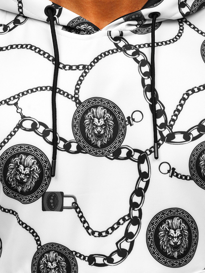 Felpa con cappuccio e stampa da uomo bianco Bolf HM336