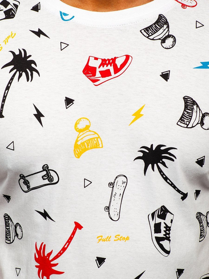 T-shirt da uomo in cotone bianco con stampa Bolf 1150