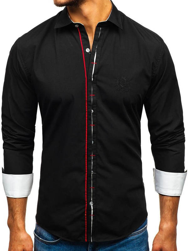 Camicia elegante a manica lunga da uomo nera Bolf 1769-A