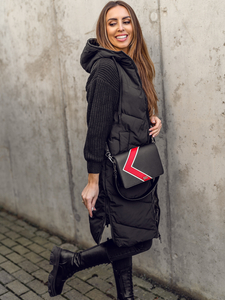 Gilet lungo double face trapuntato da donna nero Bolf B8022A