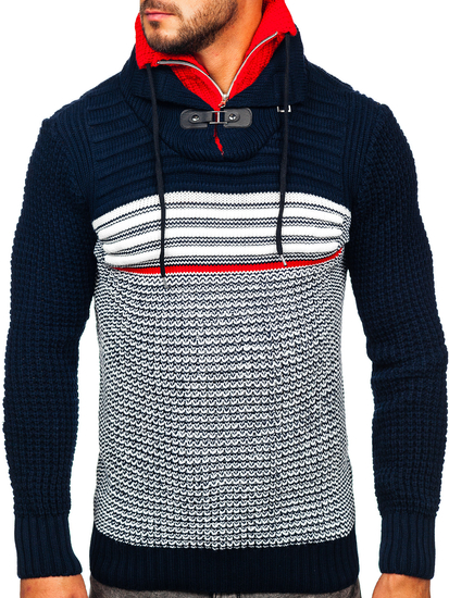 Maglione pessante con colletto rialzato da uomo blu-rosso Bolf 2026