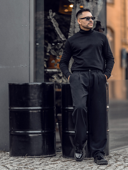 Maglia dolcevita basic da uomo in cotone nera Bolf 535A