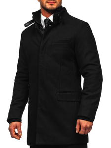 Cappotto invernale monopetto con un colletto supplementare staccabile nero Bolf 8802