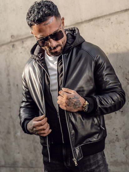 Giacca in pelle tipo bomber da uomo nera Bolf 11Z8004