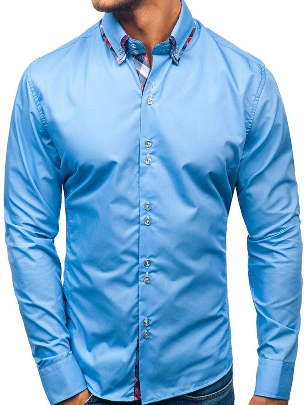 Camicia elegnate a manica lunga da uomo celeste Bolf 2712