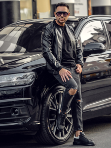 Giacca in pelle tipo bomber da uomo nera Bolf 6803A