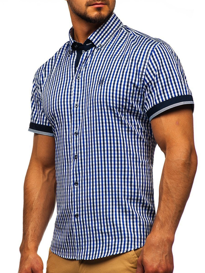 Camicia a scacchi a manica corta da uomo bluette Bolf 4510