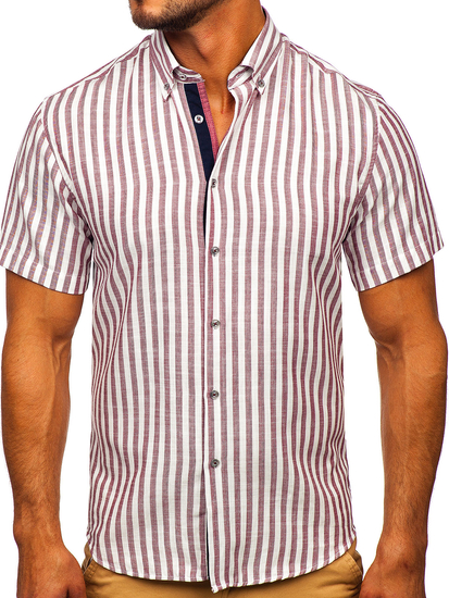 Camicia a righe a minica corta da uomo bordò Bolf 21500