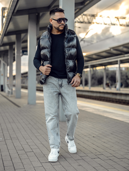 Gilet trapuntato spesso da uomo nero Bolf 9968